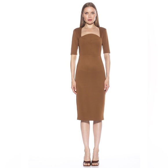 Alexia Admor Medium Freya‎ Sheath Dress Brown Tan Cocktail Midi Dress - Picture 2 of 13